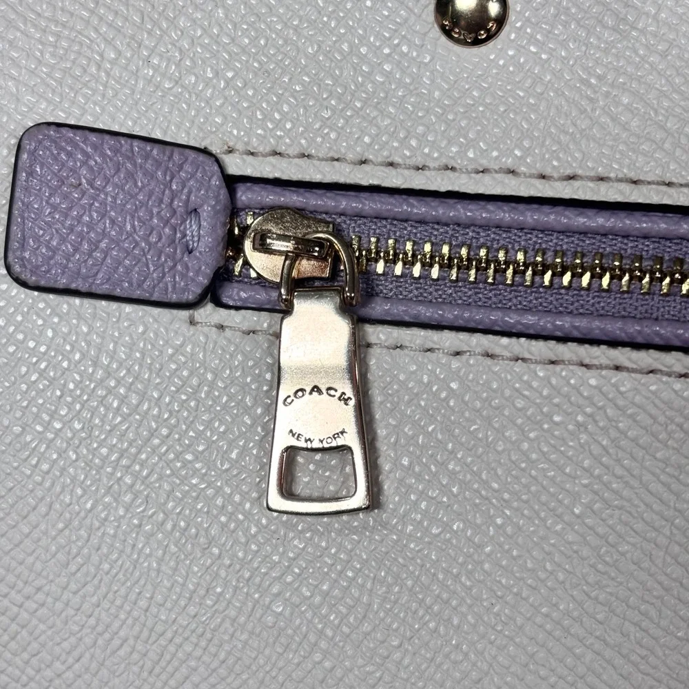 Coach Rowan Colorblock Satchel Purse Wallet Set White Chalk Purple Teal Leather